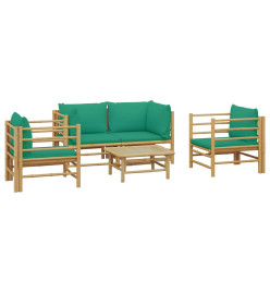 Salon de jardin 5 pcs avec coussins vert bambou