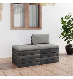 Salon palette de jardin 2 pcs avec coussins Bois de pin massif