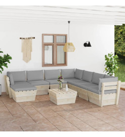 Salon de jardin palette 9 pcs avec coussins Épicéa imprégné