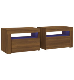 Tables de chevet 2 pcs avec LED chêne marron 60x35x40 cm