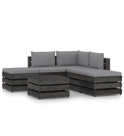 Salon de jardin 6 pcs avec coussins Bois imprégné de gris