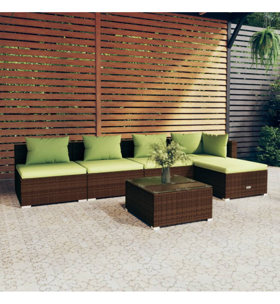 Salon de jardin 6 pcs avec coussins Résine tressée Marron Salon de jardin 6 pcs avec coussins Résine tressée Marron