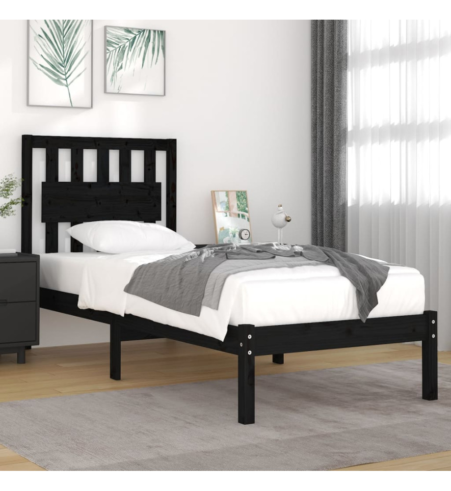 Cadre de lit Noir Bois de pin massif 90x190 cm Simple Cadre de lit Noir Bois de pin massif 90x190 cm Simple
