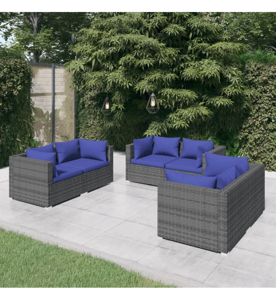 Salon de jardin 6 pcs avec coussins résine tressée gris