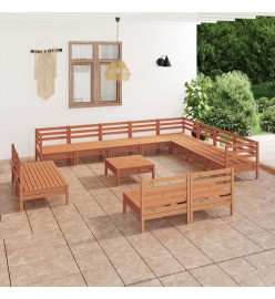 Salon de jardin 13 pcs Bois de pin massif Marron miel