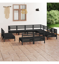 Salon de jardin 11 pcs Bois de pin massif Noir