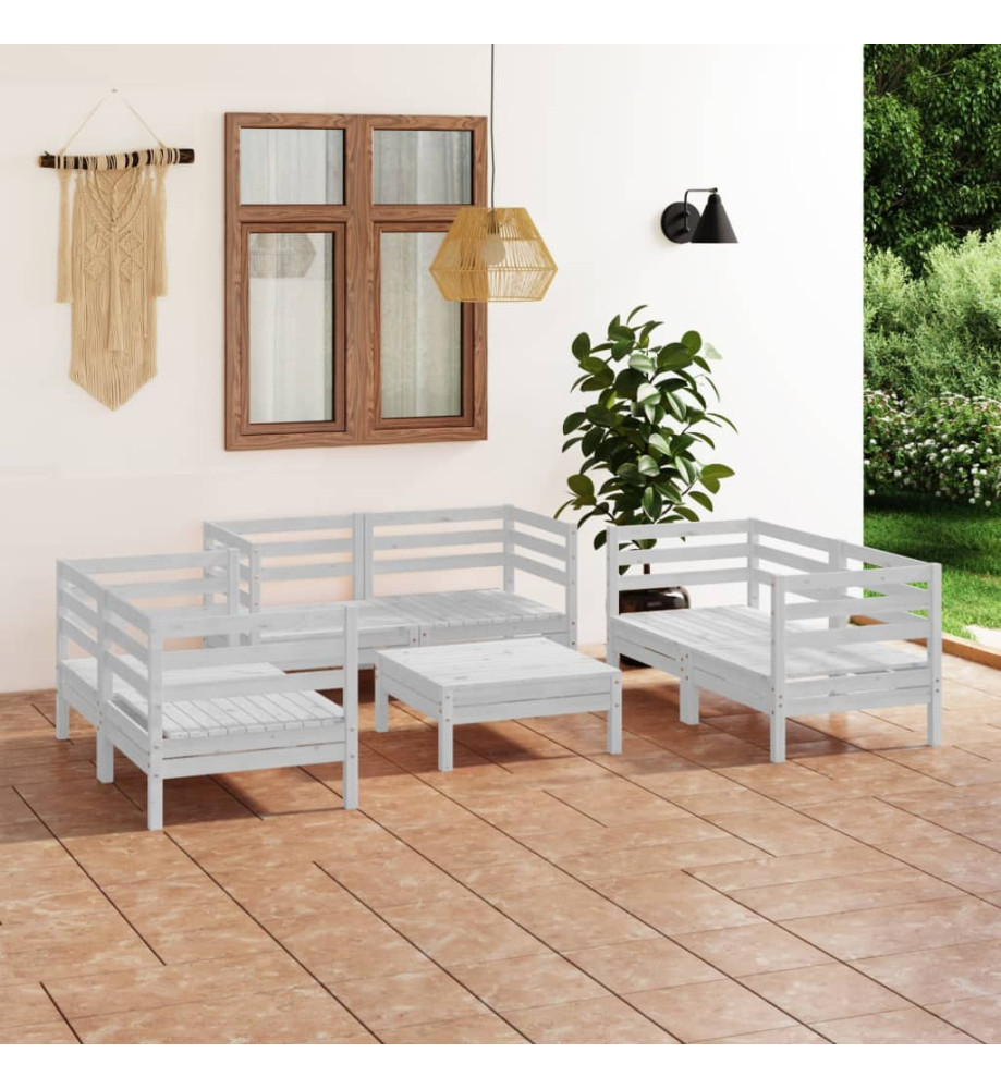 Salon de jardin 7 pcs Blanc Bois de pin massif