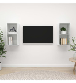 Meubles TV muraux 2 pcs Blanc brillant Aggloméré