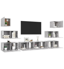 Ensemble de meuble TV 8 pcs Gris béton Aggloméré