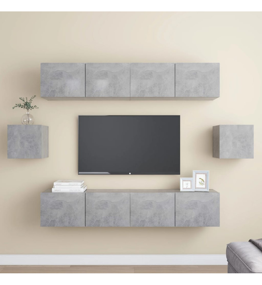 Ensemble de meuble TV 6 pcs Gris béton Aggloméré