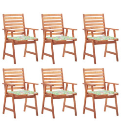 Chaises à dîner d'extérieur 6 pcs avec coussins Acacia massif