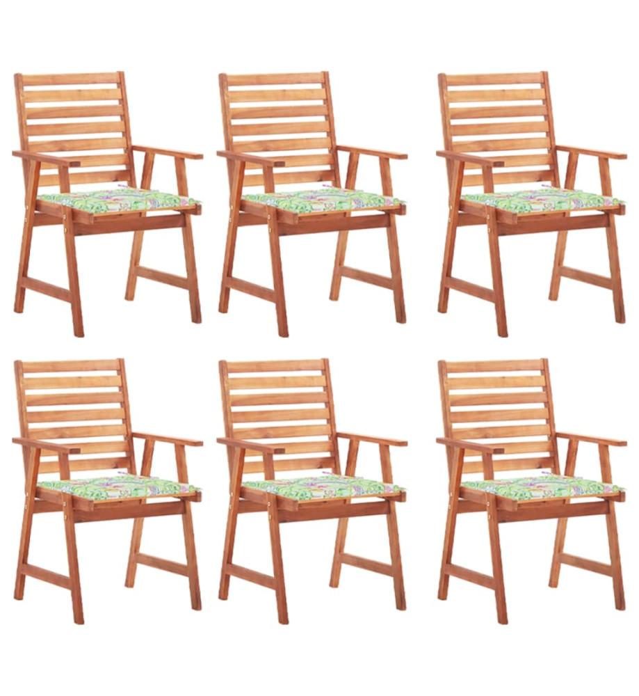 Chaises à dîner d'extérieur 6 pcs avec coussins Acacia massif