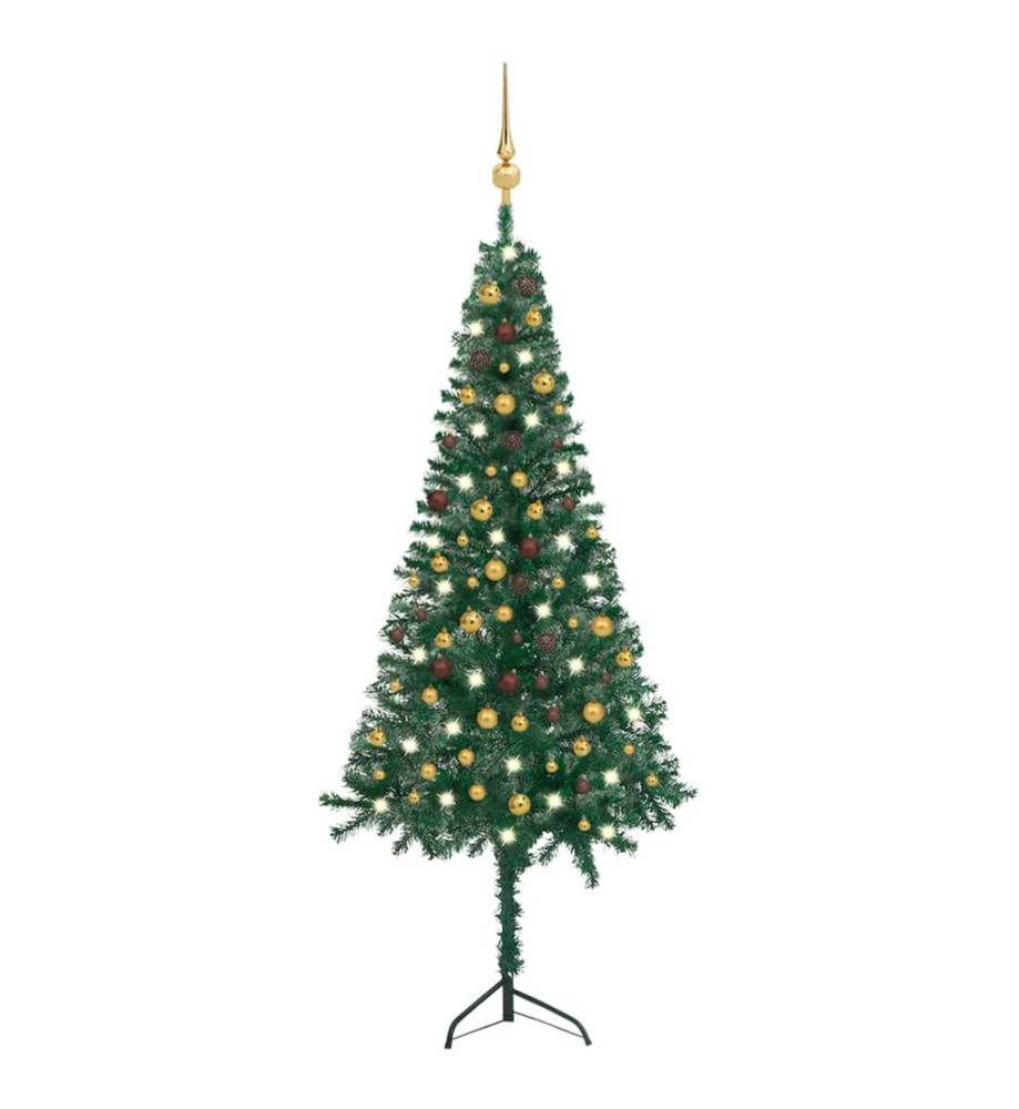 Arbre de Noël artificiel d'angle LED et boules Vert 240 cm PVC