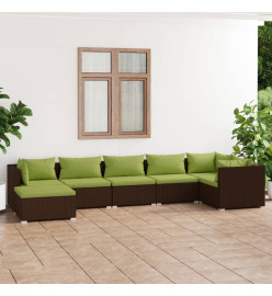 Salon de jardin 7 pcs avec coussins Résine tressée Marron