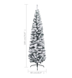 Sapin de Noël artificiel mince et LED et boules Vert 180 cm