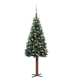 Sapin de Noël mince et LED et boules Vert 210 cm