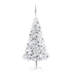 Arbre de Noël artificiel avec LED et boules Argenté 120 cm PET