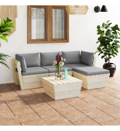 Salon de jardin palette 5 pcs avec coussins Épicéa imprégné