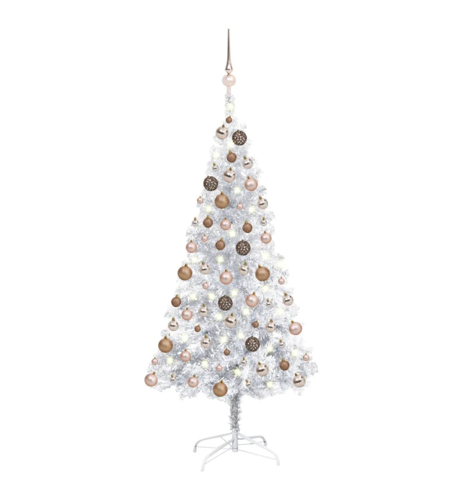 Arbre de Noël artificiel avec LED et boules Argenté 150 cm PET