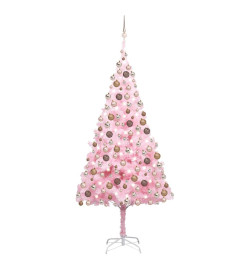 Arbre de Noël artificiel avec LED et boules Rose 210 cm PVC