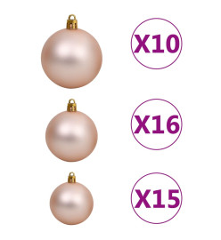 Arbre de Noël artificiel avec LED et boules Rose 210 cm PVC