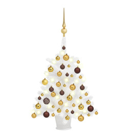 Arbre de Noël artificiel avec LED et boules Blanc 65 cm