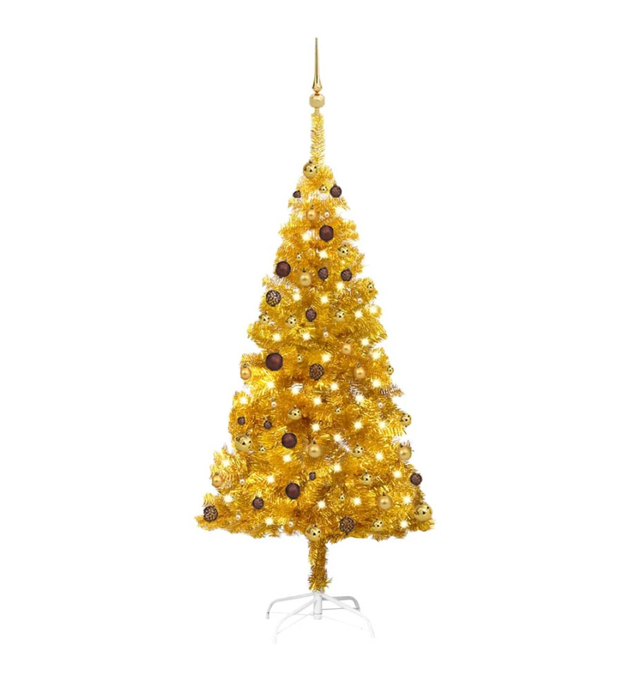 Arbre de Noël artificiel avec LED et boules Doré 180 cm PET