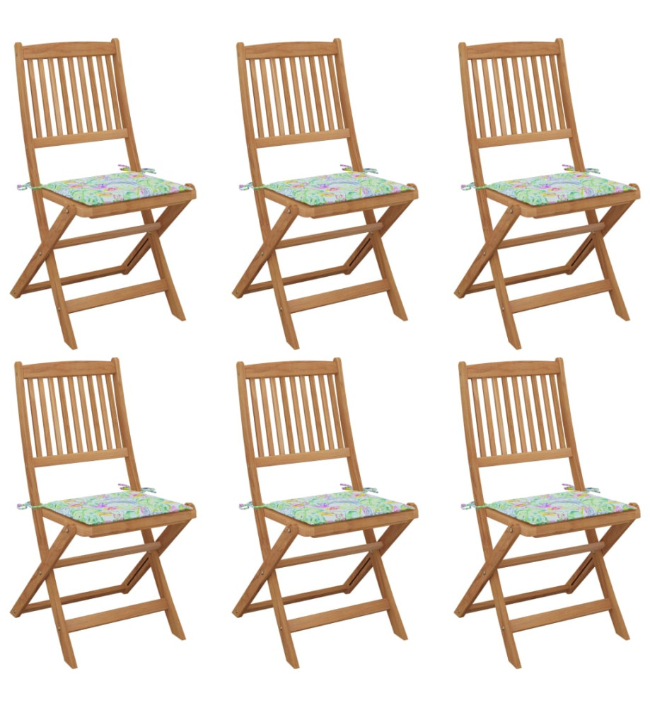 Chaises pliables de jardin 6 pcs avec coussins Bois d'acacia