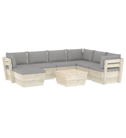 Salon de jardin palette 8 pcs avec coussins Épicéa imprégné