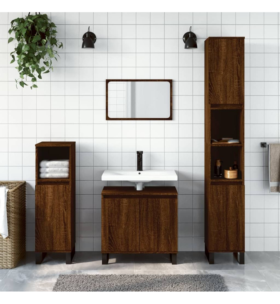 Armoire de bain chêne marron 58x33x60 cm bois d'ingénierie