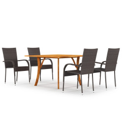 Ensemble de salle à manger de jardin 5 pcs Marron