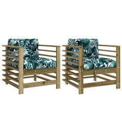 Chaises de jardin avec coussins lot de 2 bois de pin imprégné