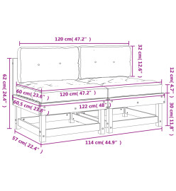 Canapés centraux avec coussins 2 pcs bois de pin massif