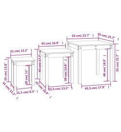 Tables gigognes 3 pcs Gris Bois de pin massif