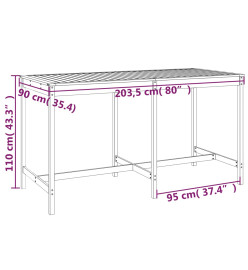 Table de jardin 203,5x90x110 cm bois massif de pin