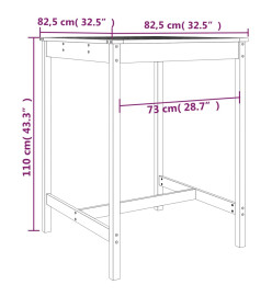 Table de jardin noir 82,5x82,5x110 cm bois massif de pin