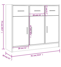 Buffet chêne marron 91x28x75 cm bois d'ingénierie