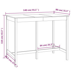 Table de bar Noir 140x80x110 cm Bois massif de pin