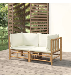 Canapés d'angle de jardin avec coussins blanc crème 2pcs bambou