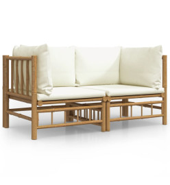 Canapés d'angle de jardin avec coussins blanc crème 2pcs bambou