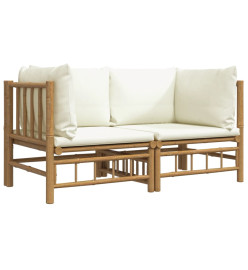 Canapés d'angle de jardin avec coussins blanc crème 2pcs bambou