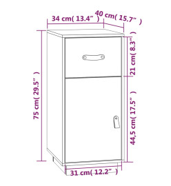 Buffet Noir 34x40x75 cm Bois massif de pin