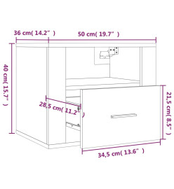 Table de chevet murale Chêne marron 50x36x40 cm