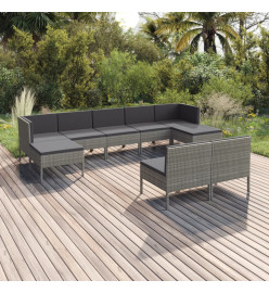 Salon de jardin 9 pcs avec coussins Résine tressée Gris
