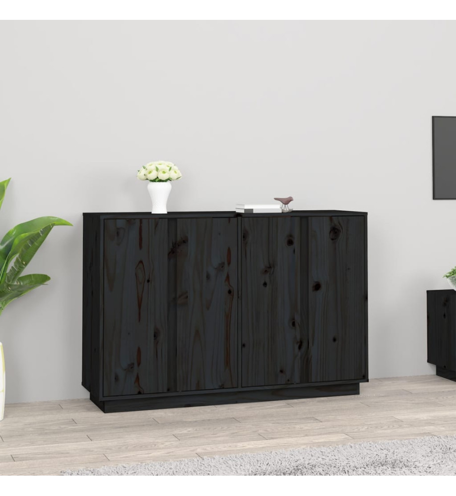 Buffet Noir 120x35x80 cm Bois massif de pin