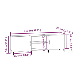 Meuble TV blanc brillant 150x30x50 cm bois d'ingénierie