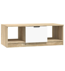 Table basse Blanc et chêne sonoma 102x50x36cm Bois d'ingénierie