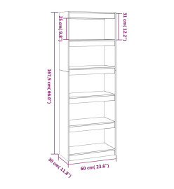 Bibliothèque/Cloison Gris 60x30x167,5 cm Bois massif de pin