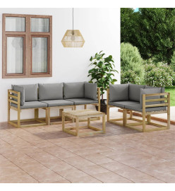 Salon de jardin 6 pcs avec coussins gris