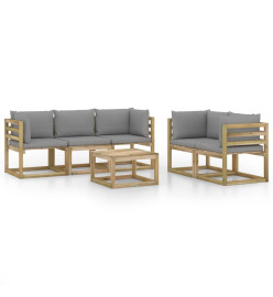 Salon de jardin 6 pcs avec coussins gris
